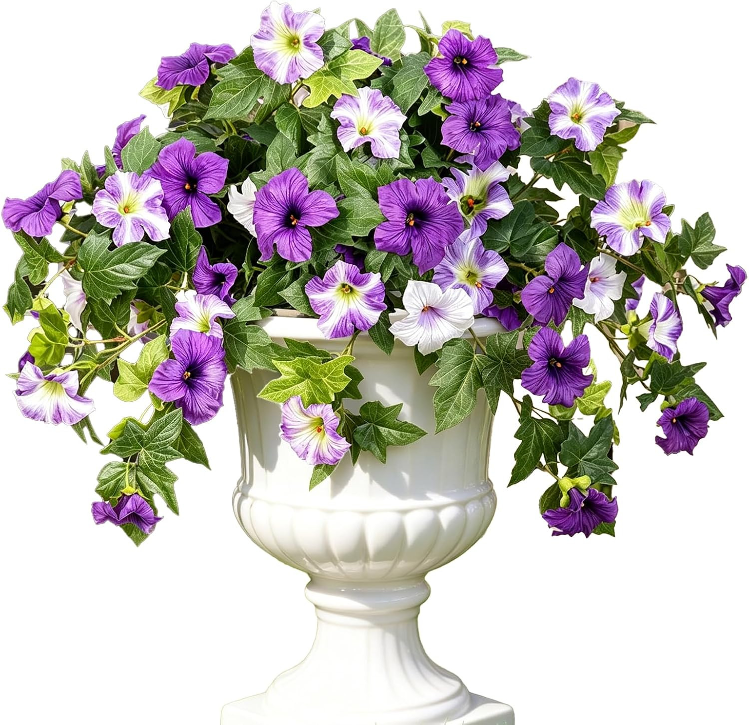 2 Bundles UV Resistant Purple & White Petunias – Outdoor Faux Flower Decor