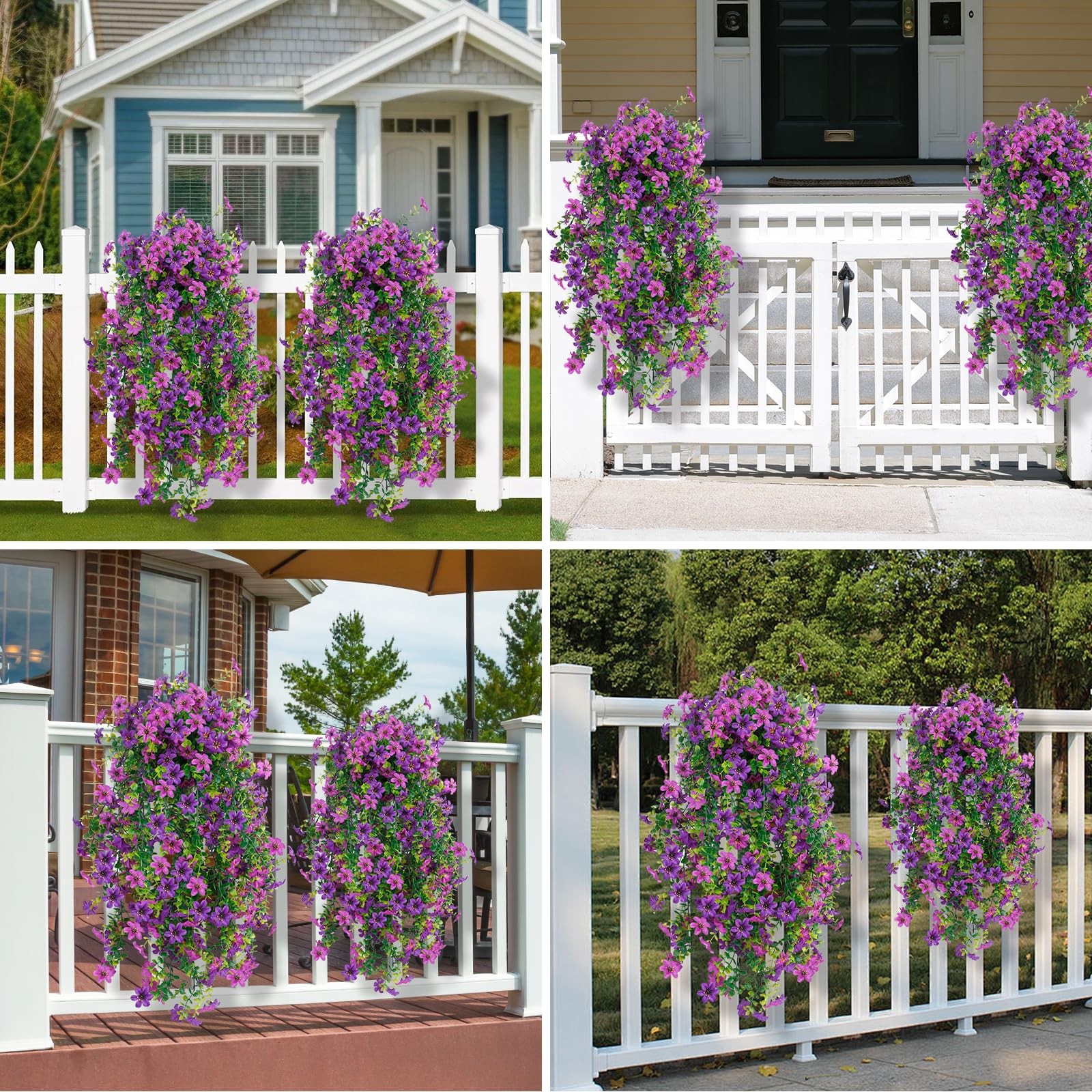 URTRY Artificial Hanging Flowers for Outdoors, 3 Pack UV Resistant Faux Flowe…