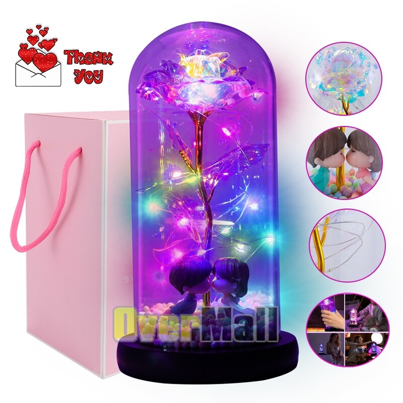 24K Gold Plated Dipped Rose Flower in glass dome Romantic Gift Love for mom girl