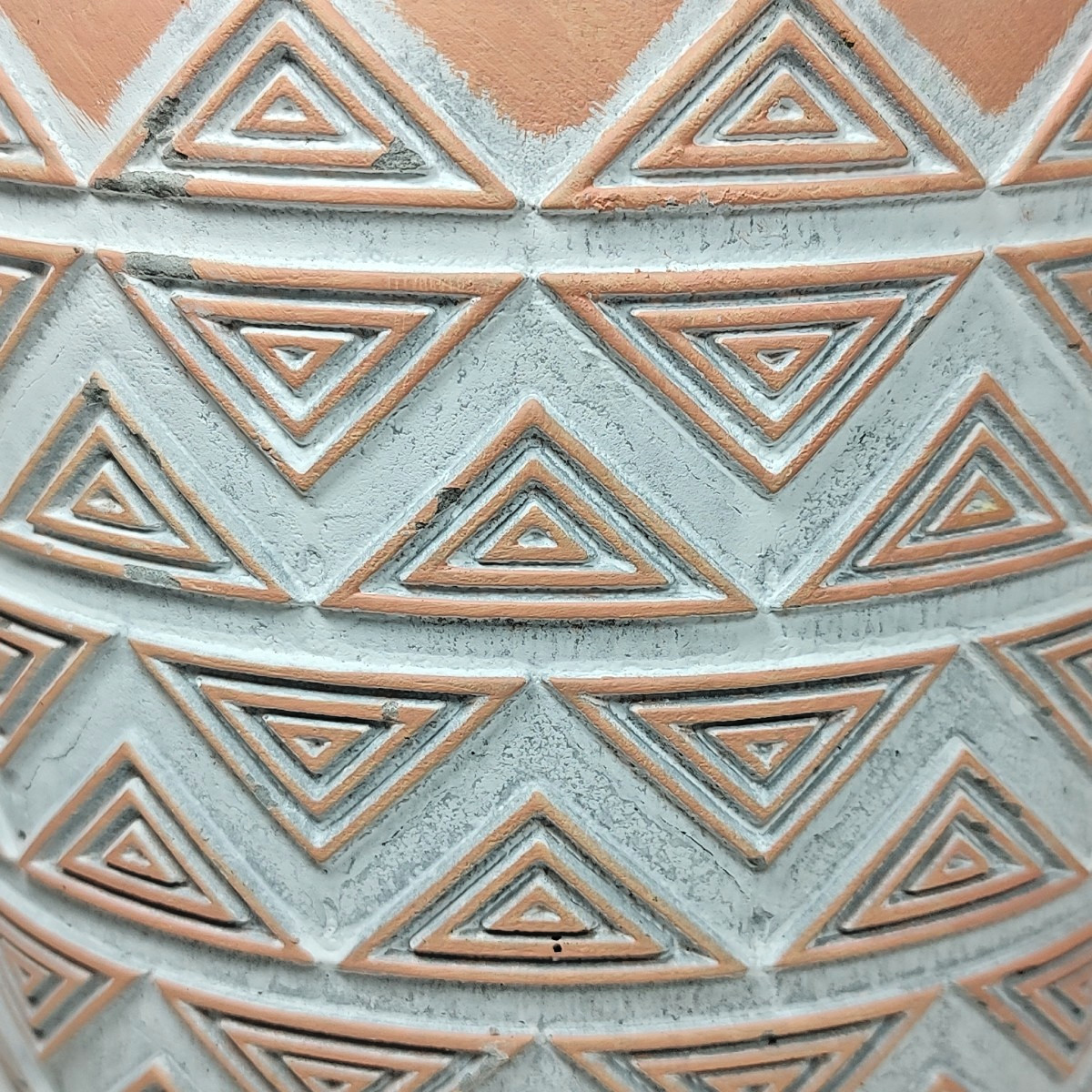 Modern Coastal Geometric Tribal Pattern Planter Pot w/ Faux Succulent Mix Peach