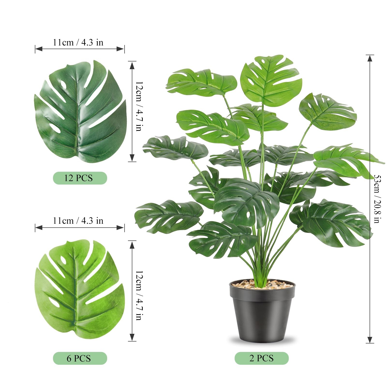 Set of 2 Fake Plants Artificial Floor Plants Large Tropical Palm Tree Tall Mo…