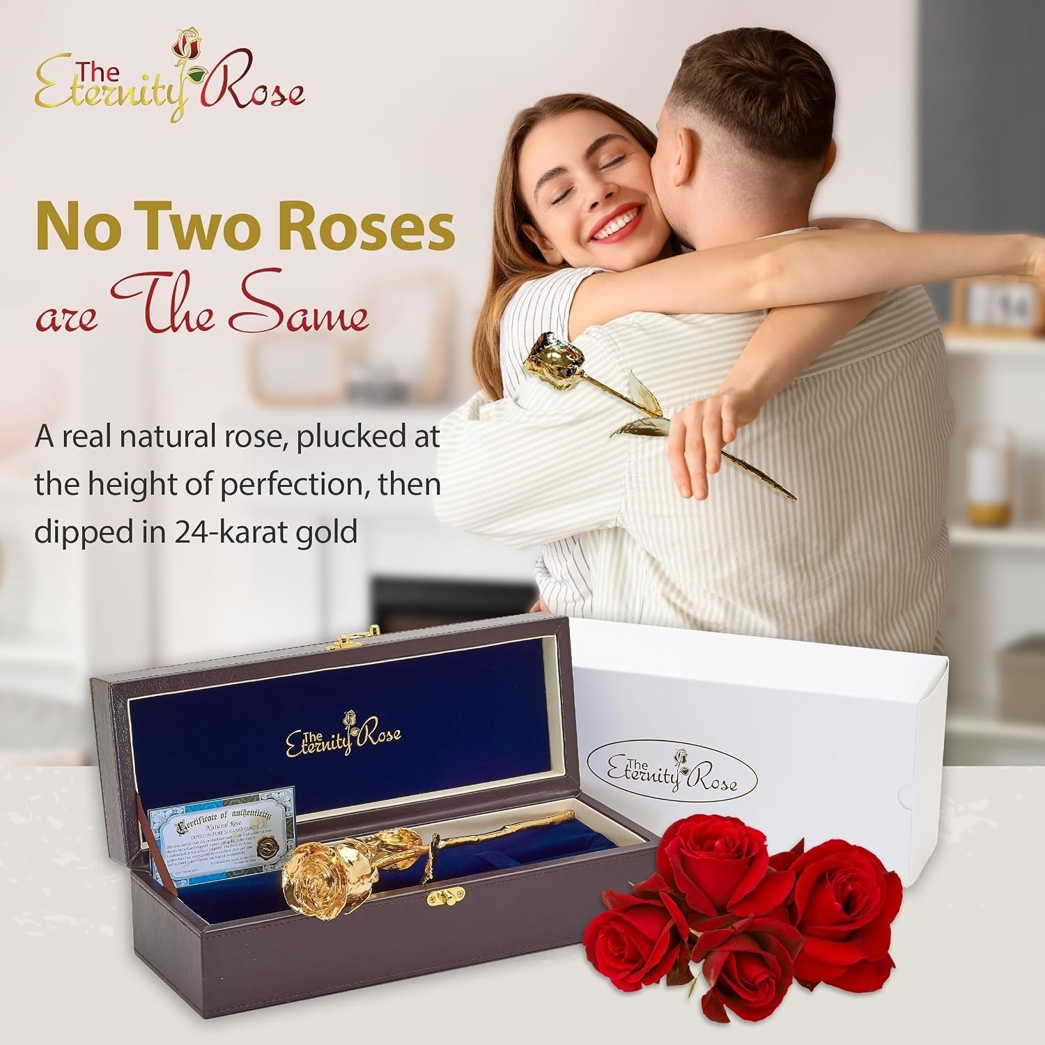 Gold Dipped Rose 24K, Romantic Gifts for Her, Real Preserved Flower, 11.5″, Anni