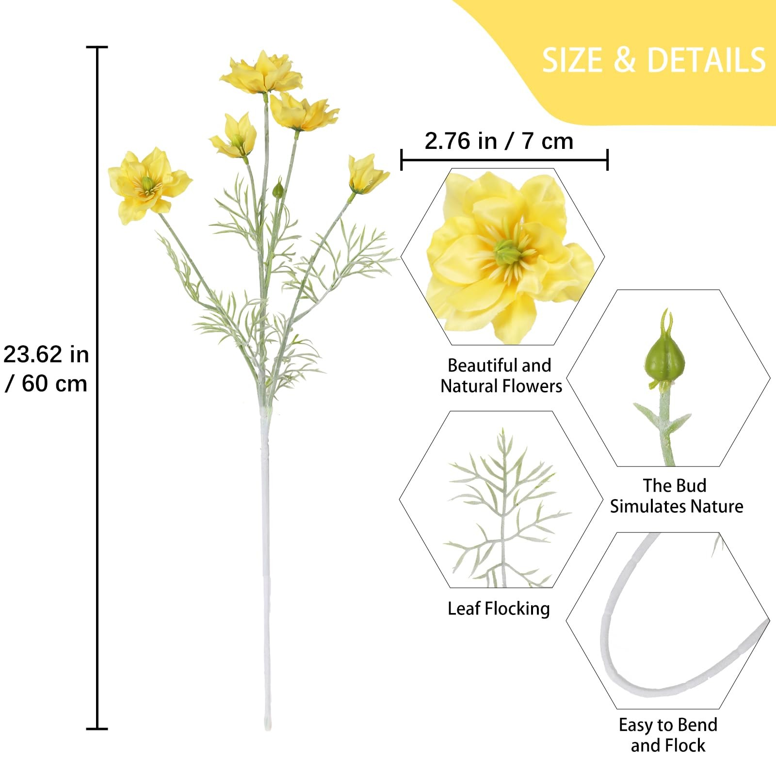 6PCS Cosmos Flowers Silk Flowers 24″ Yellow Cosmos Artificial Clematis Flower…