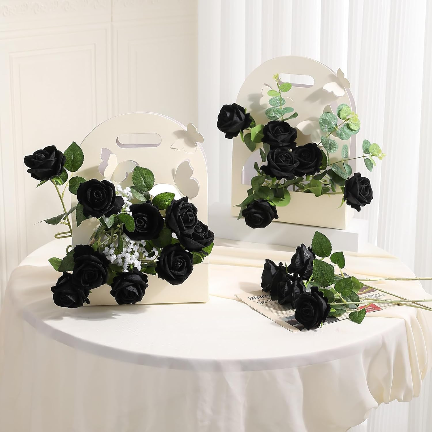 12PCS Artificial Flowers Fake Roses, Realistic Velvet Long Stem Red Roses Bouque