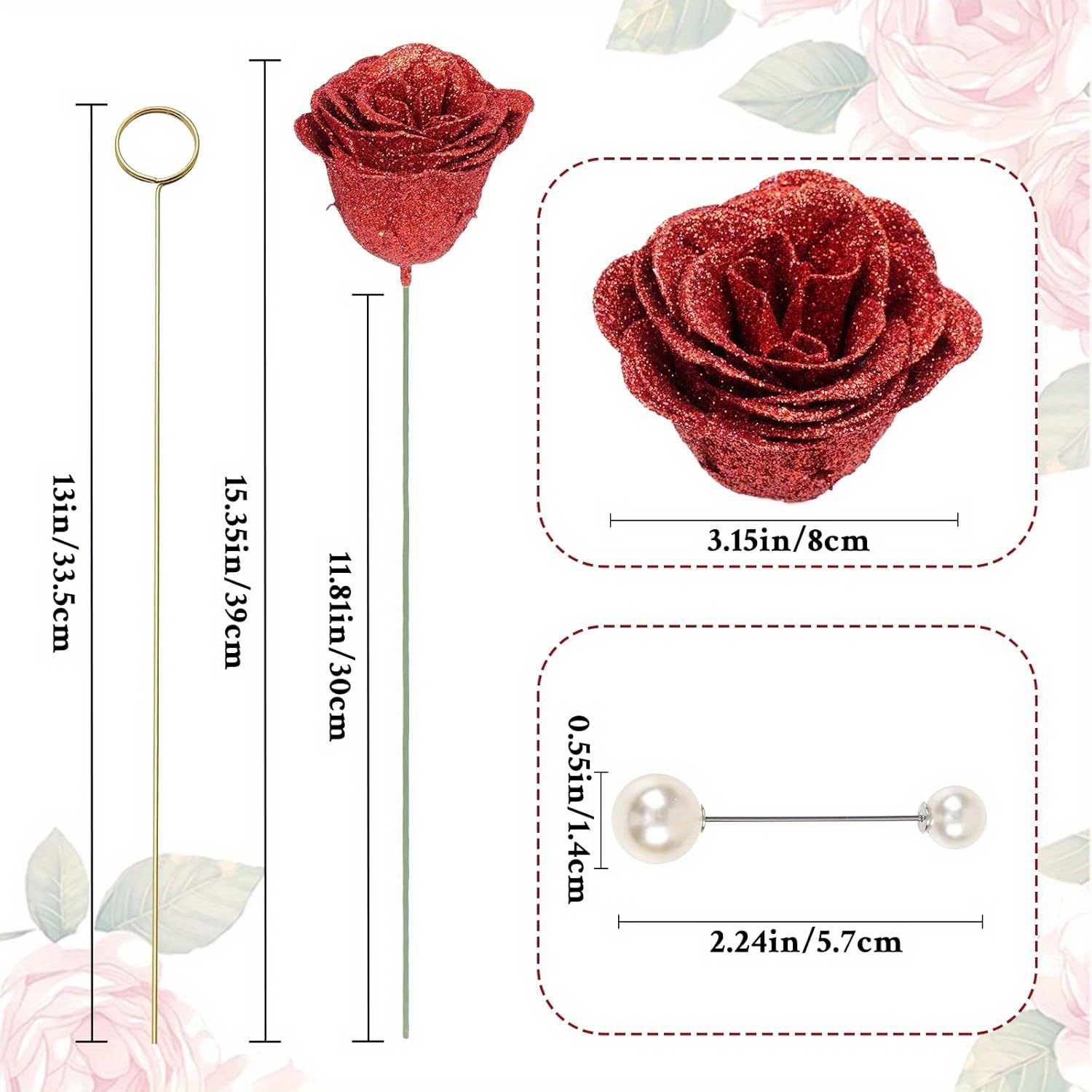 24 Pcs Glitter Rose Bouquet Shiny Artificial DIY Everlasting Birthday Wedding