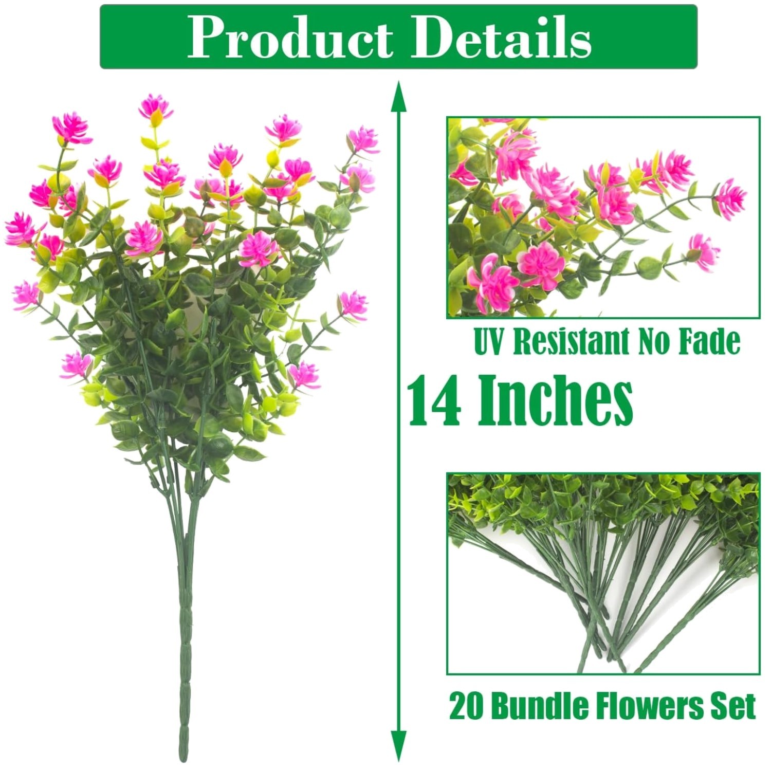 20 Pack Artificial Flowers for Window Box – Pink