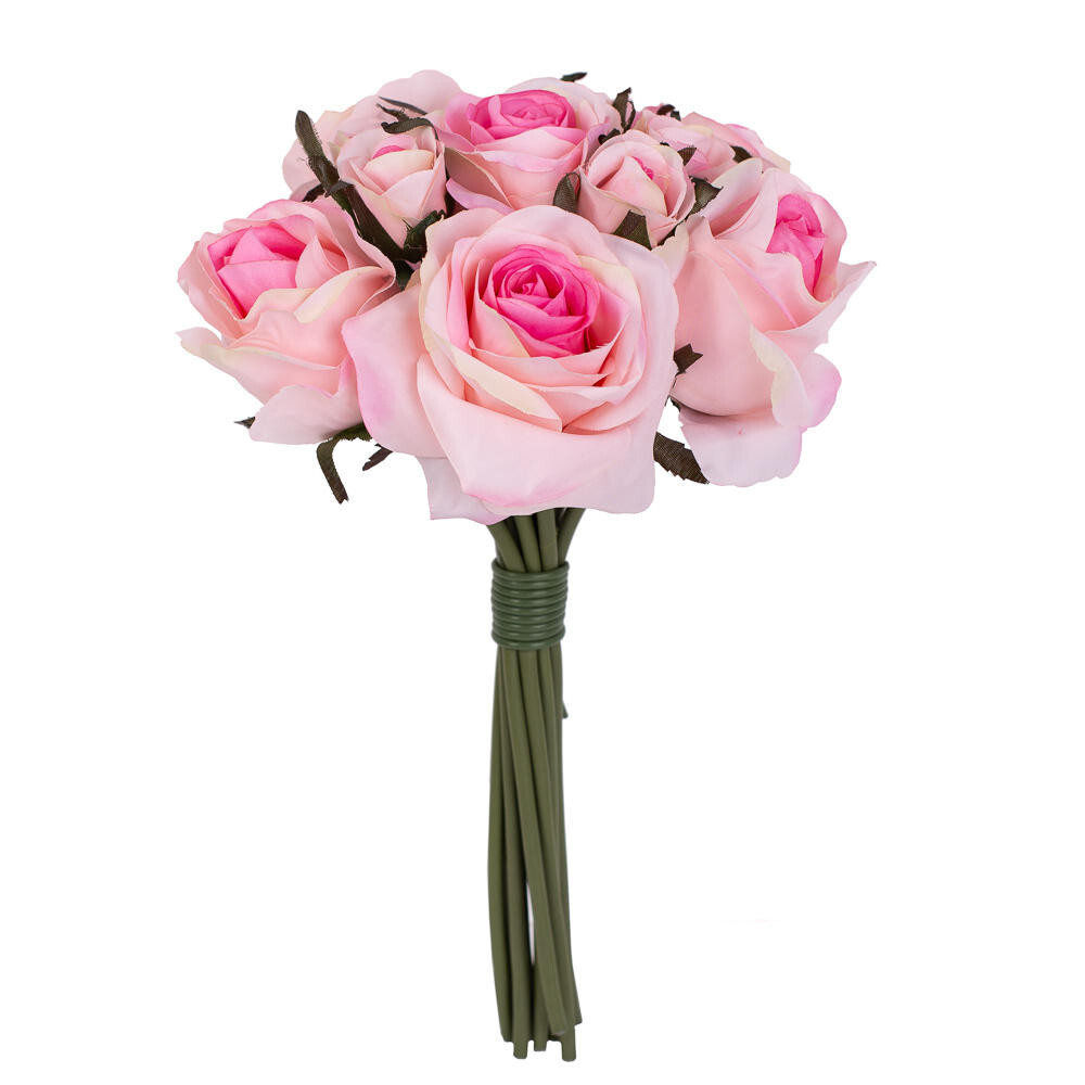 12″ Pink Artificial Silk Nosegay Rose Bunch Bouquet