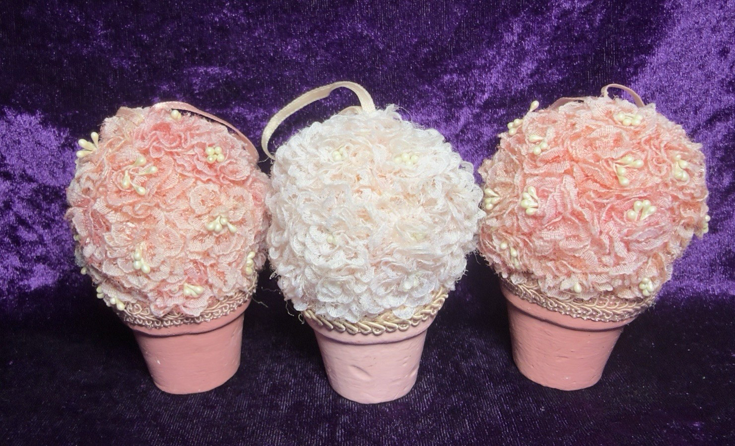 Victorian Ornaments Floral Bouquet Topiary Pink White Shabby Chic Rose Decor