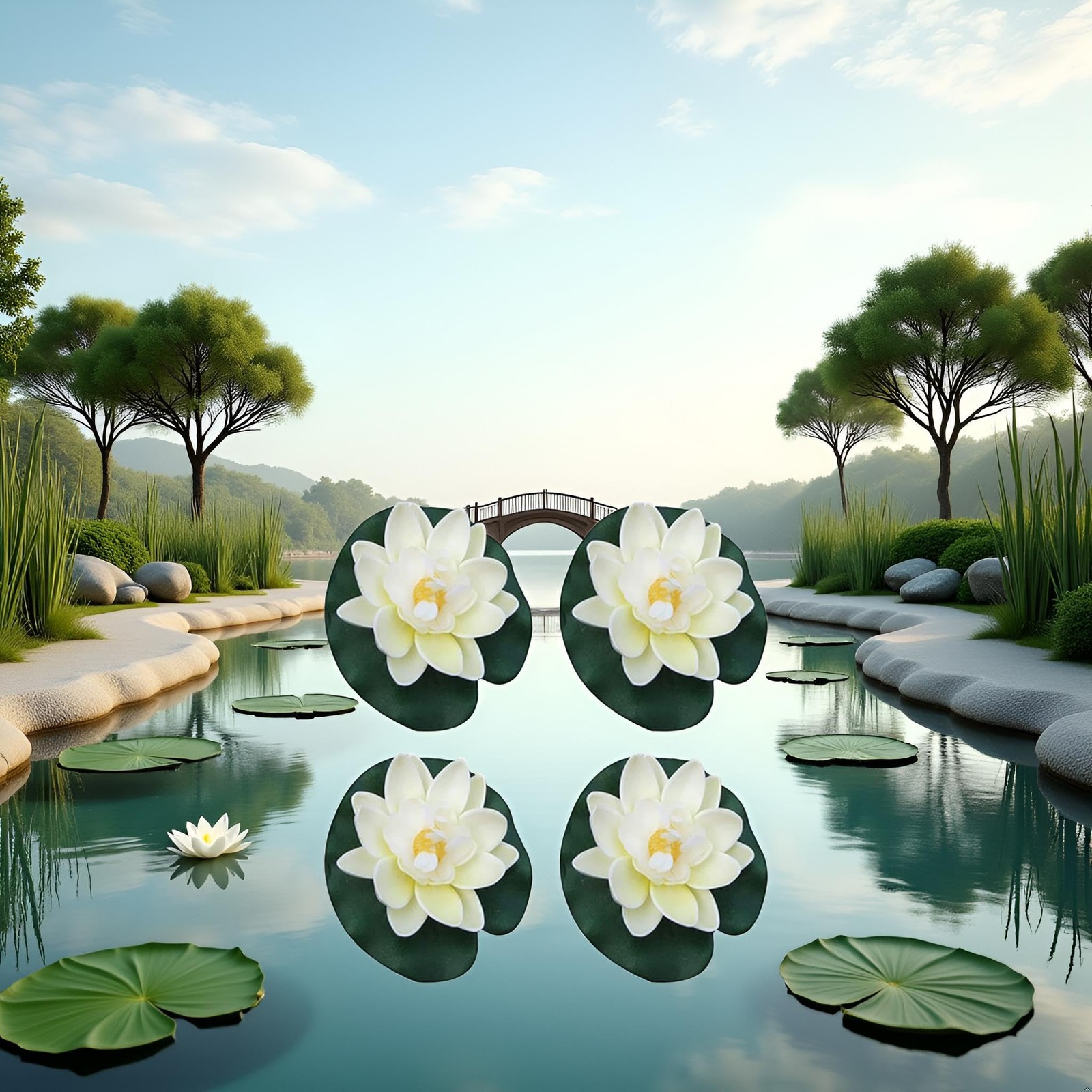 4 Pcs Artificial Floating Foam Lotus Flower with Water Lilys Pad Ornanments