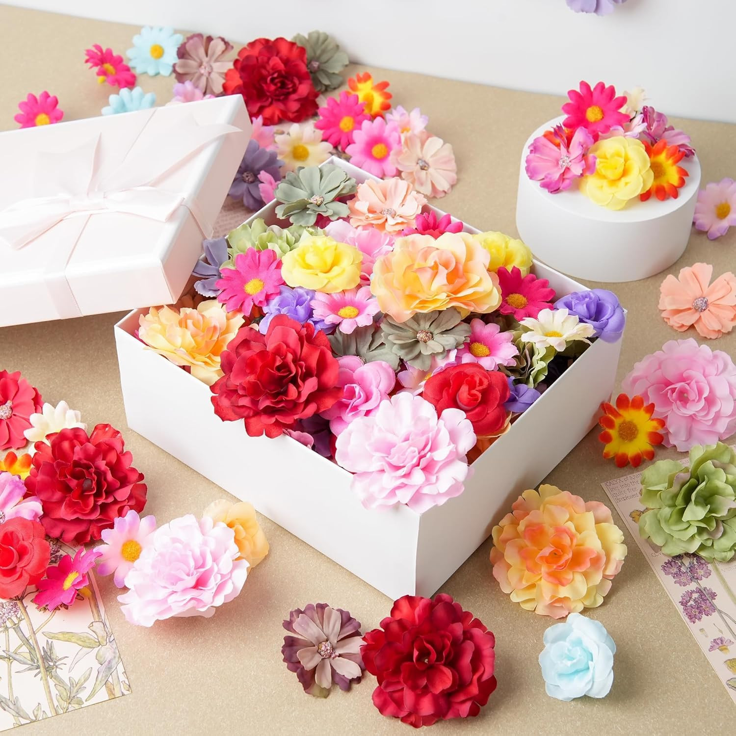 210 Pcs Mini Silk Flower Heads Small Fake Rose Daisy Faux Flowers Bulk for Craft