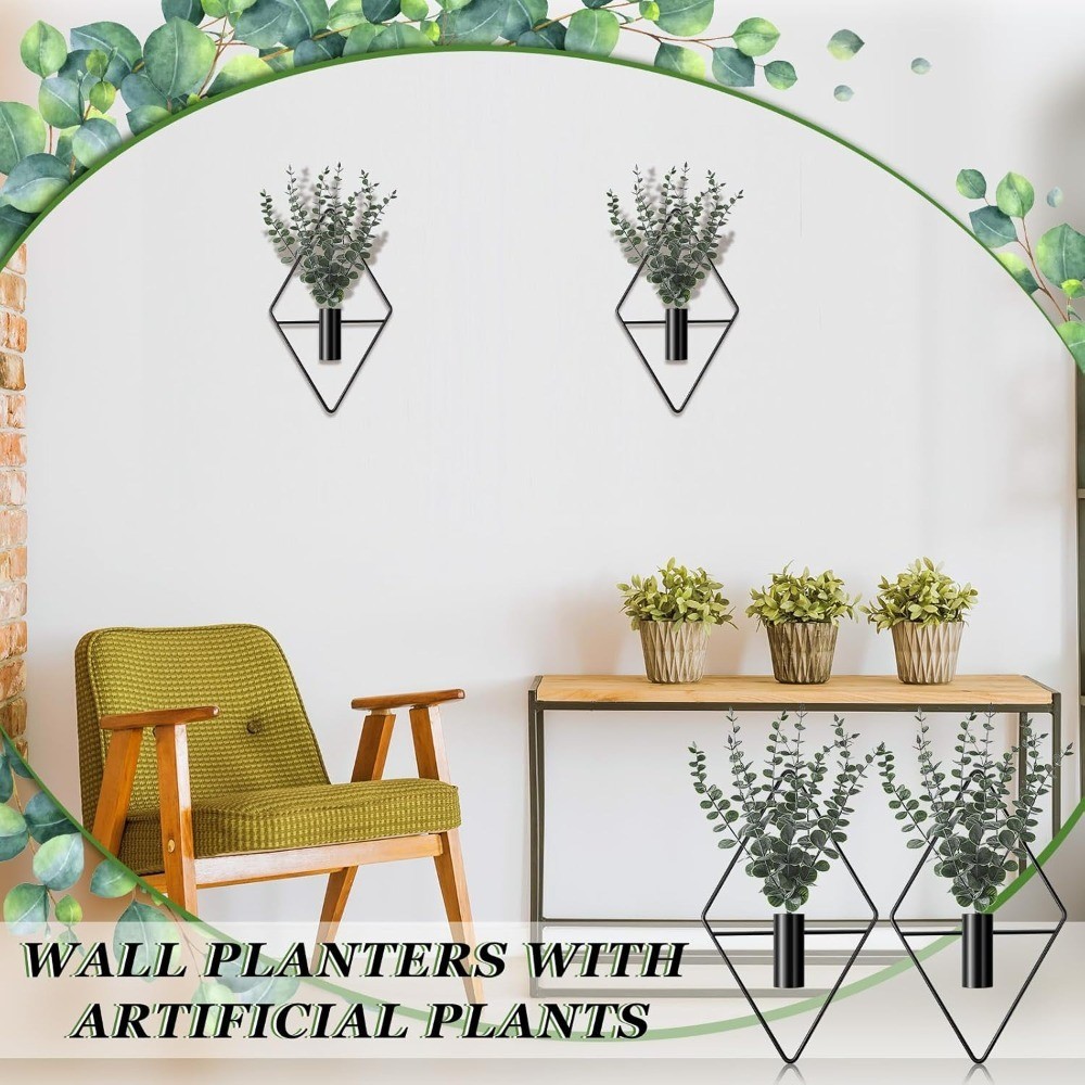 Modern Geometric Metal Hanging Planters Set of 4 Artificial Eucalyptus Vase
