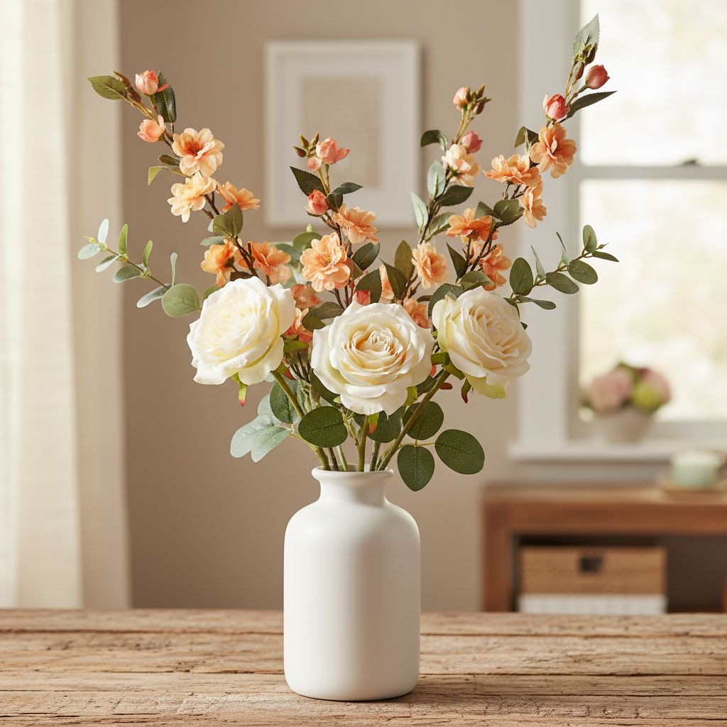 Peach Blossom Stem Artificial Flower Branch 33 Inch Faux Floral Spray Orange Flo