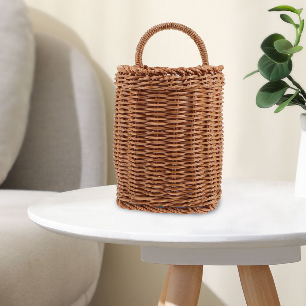 Front Door Basket Wall Hanging Baskets for Storage Rattan Home Brown Flower
