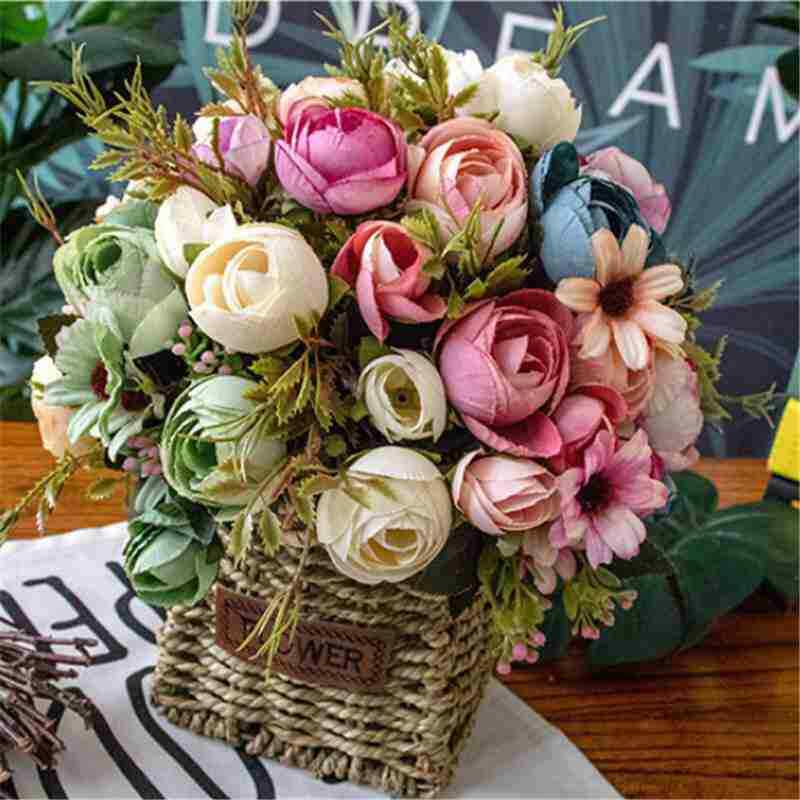 Retro 1 Bunch Wedding Decor Rustic Cozy Home Rose Fake Flower Artificial Flowers