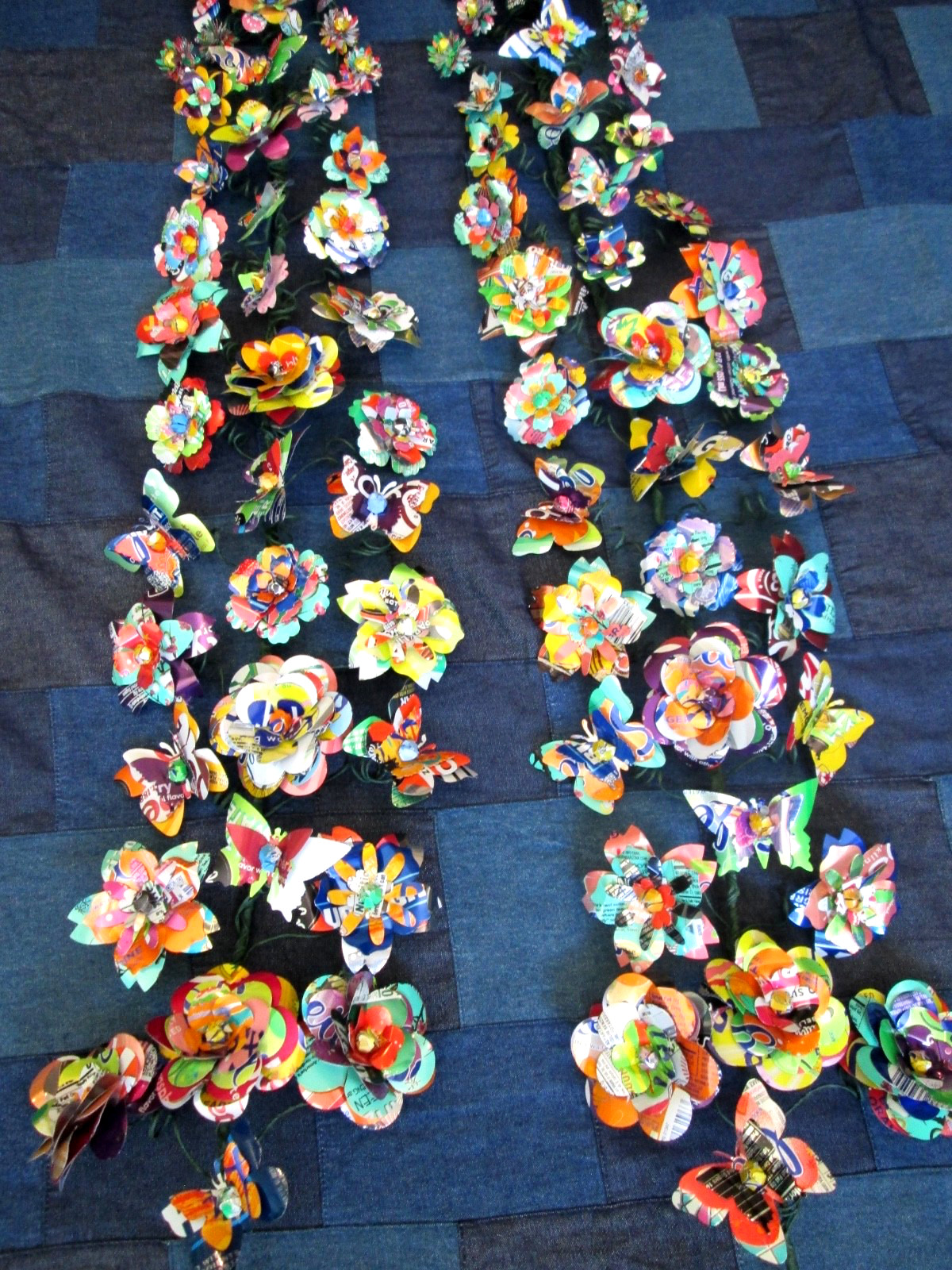 Flower & Butterfly Garland Upcycled (x2 36″) Weddings Gifts Beautiful Decor