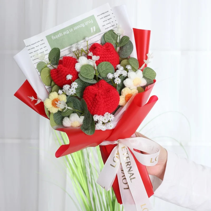Finished Knitted Sunflowers Crochet Bouquet Creative Flowers Valentine Gifts