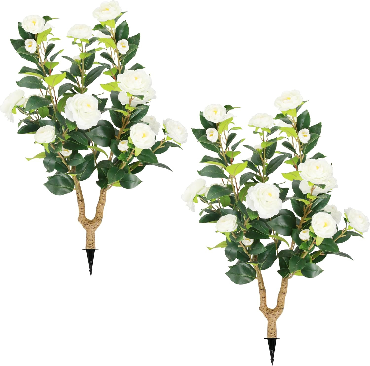 2 Packs 35.5″ Artificial Camellia Tree, Faux White Camellia Flowers Plant with S