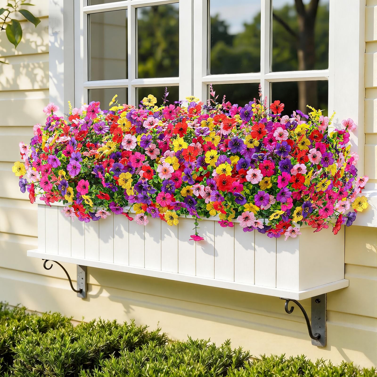 24 Bundles Artificial Flowers for Outdoors UV Resistant Decor