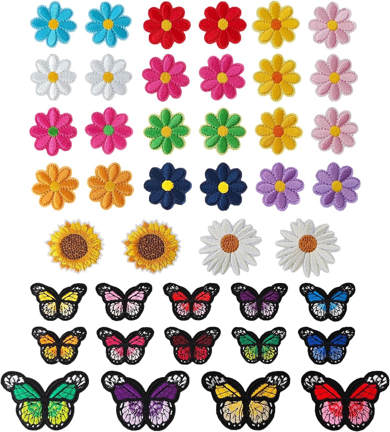 42PCS Flower & Butterfly Iron on Patches, Sew on Embroidered Applique Flower & B
