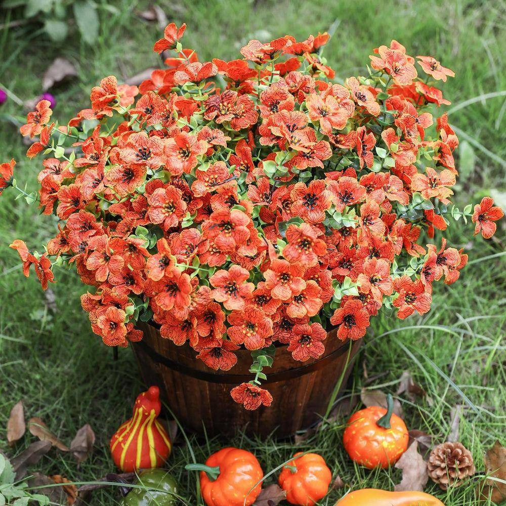 12 Bundles 13.8 In. Orange Artificial Faux Flowers Silk Daisy with Eucalyptus