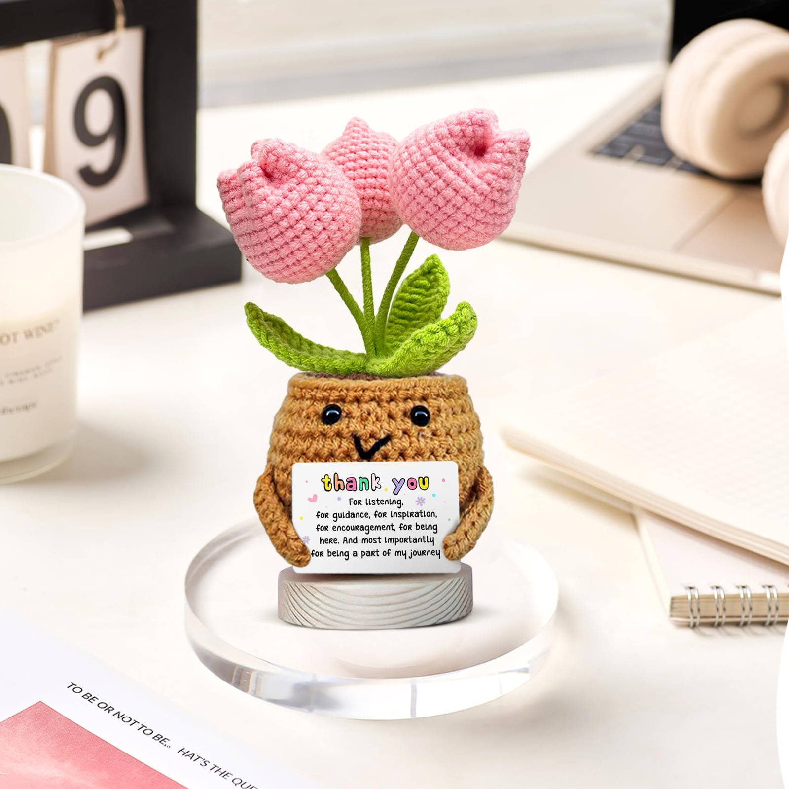 Handmade Crochet Tulip Flower Plant Uplifting Gift Desk Car Decor Appreciation