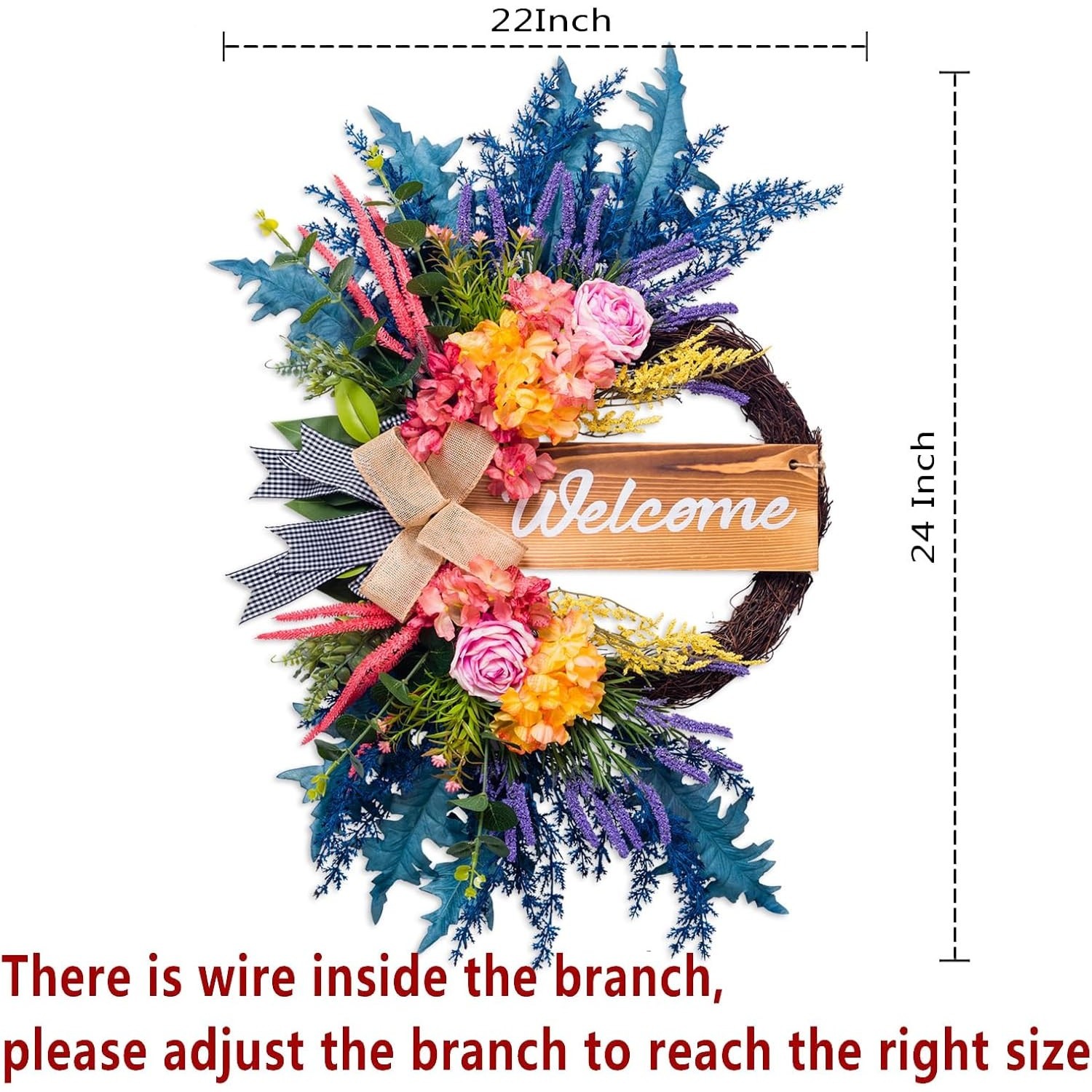Large Pink Yellow Flowers and Greenery Modern Door Wreath and Welcome Sign