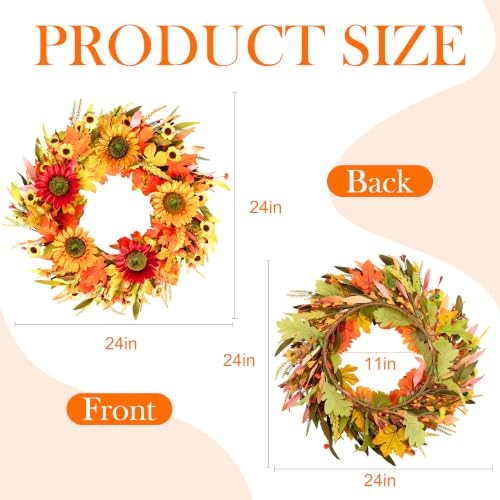 Artificial Sunflower Autumn Front Door Wreath 24″