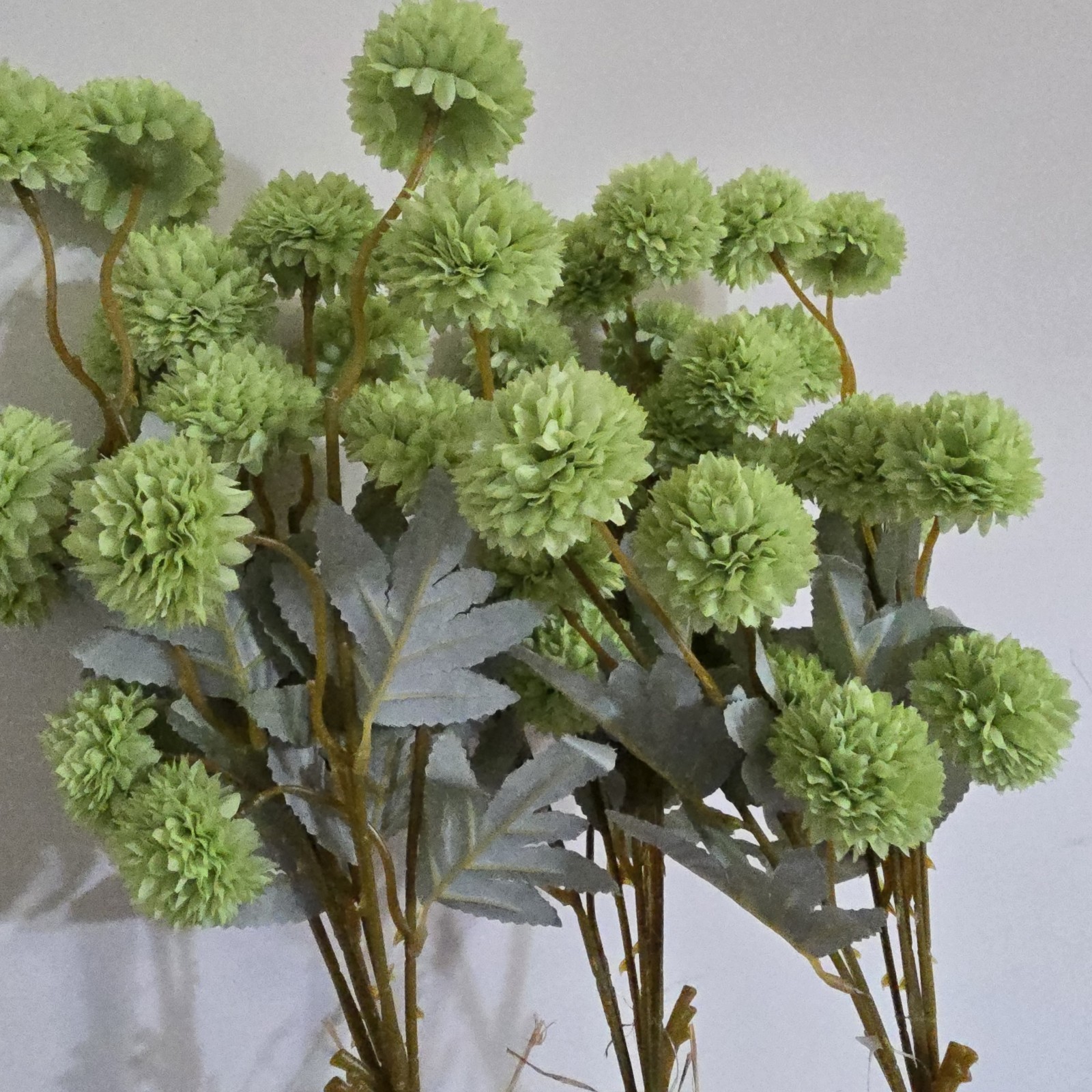 Green Pom Pom Mum Artificial Flowers 9 Stems – Unique Valentine’s Day Gift Decor
