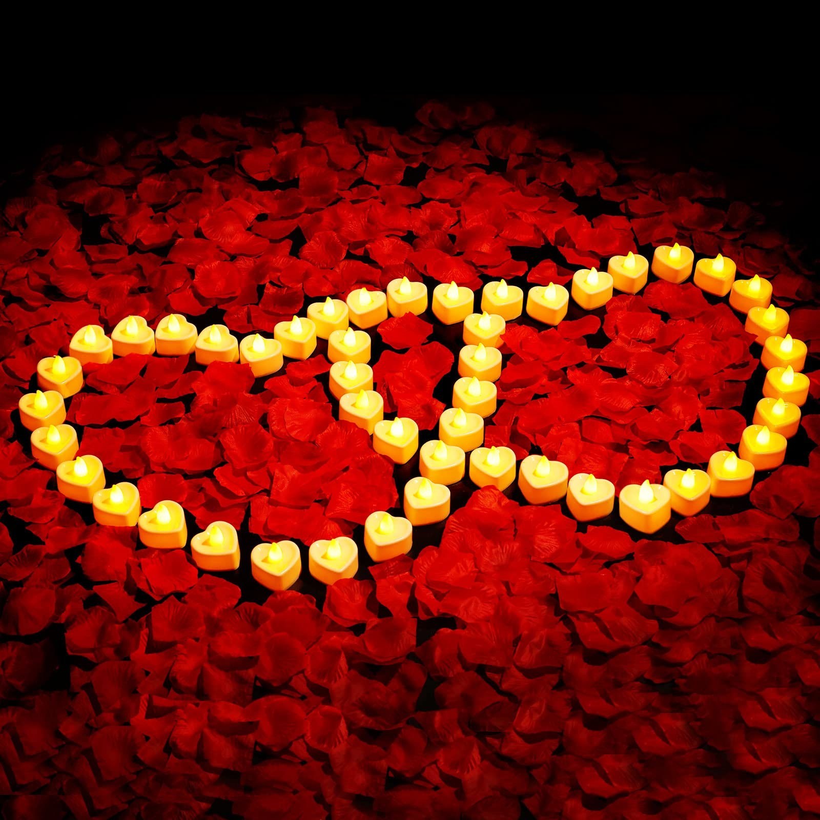 3000 Pcs Rose Petals & 48 Flameless LED Tea Light Candles Set for Weddings & Val