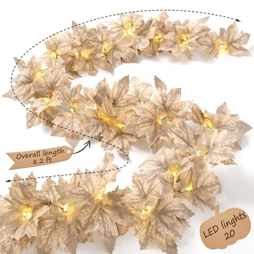 Fall Decor – 2 Pack Fall Garlands – 8.2Ft Fall Maple Leaf Lighted Garlands for