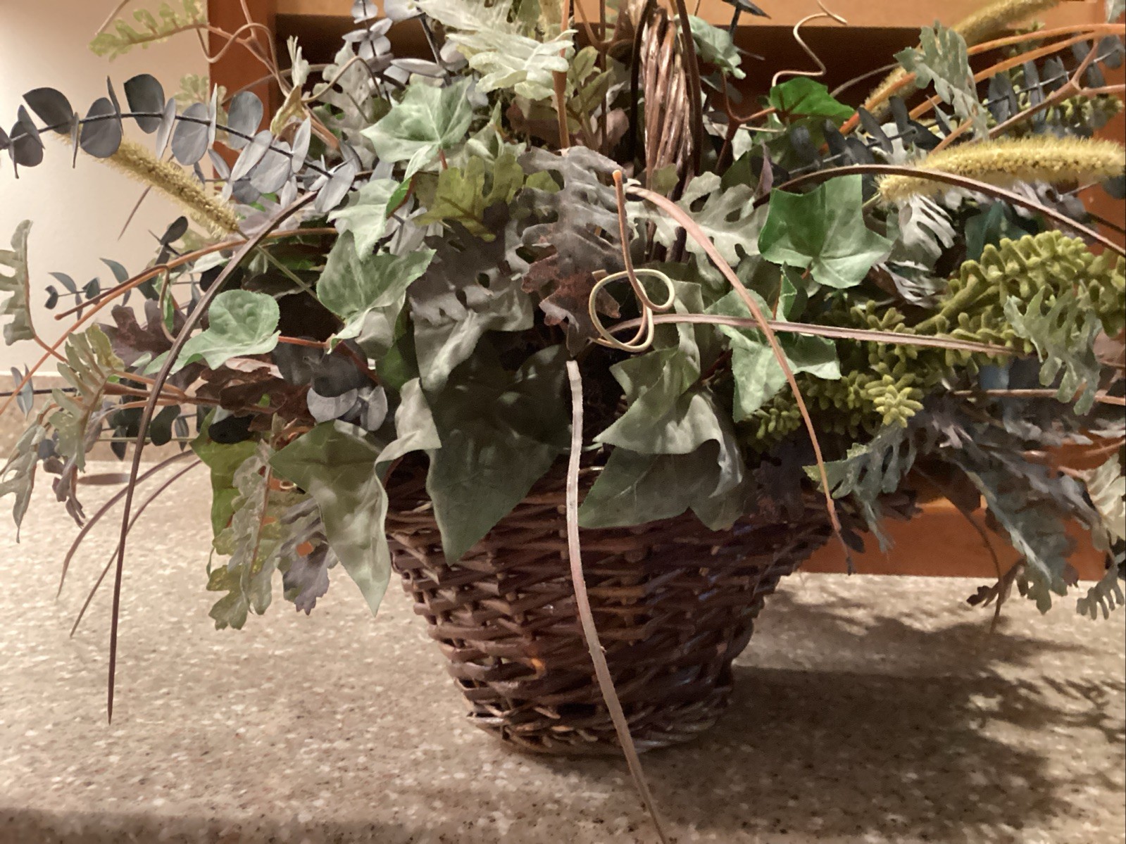 Eucalyptus Plant Artificial Greenery With Brown Wicker Basket