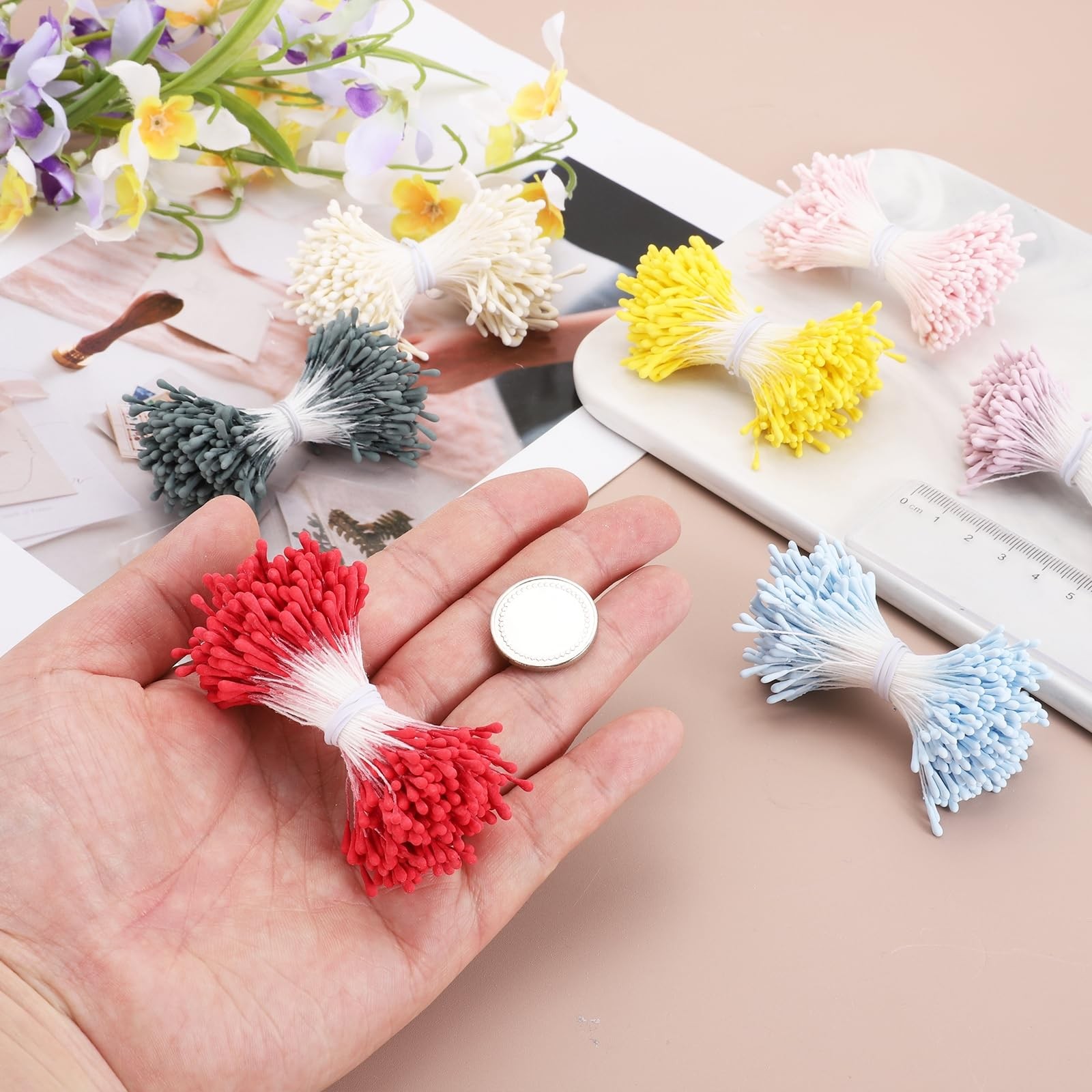 1080 PCS 2mm Double Head Flower Stamen Matte Artificial Floral Pistil Yellow
