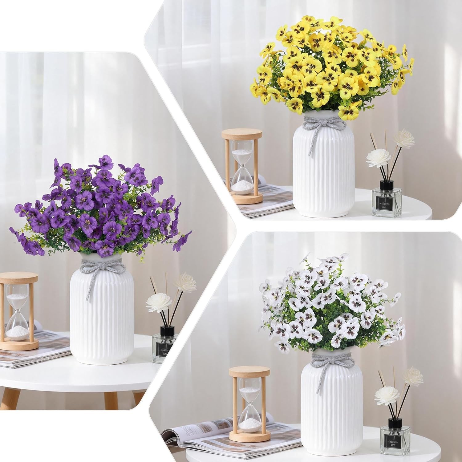 18 Pcs Artificial Flowers for Outdoors, UV Resistant Faux Silk Pansy Flowers,…