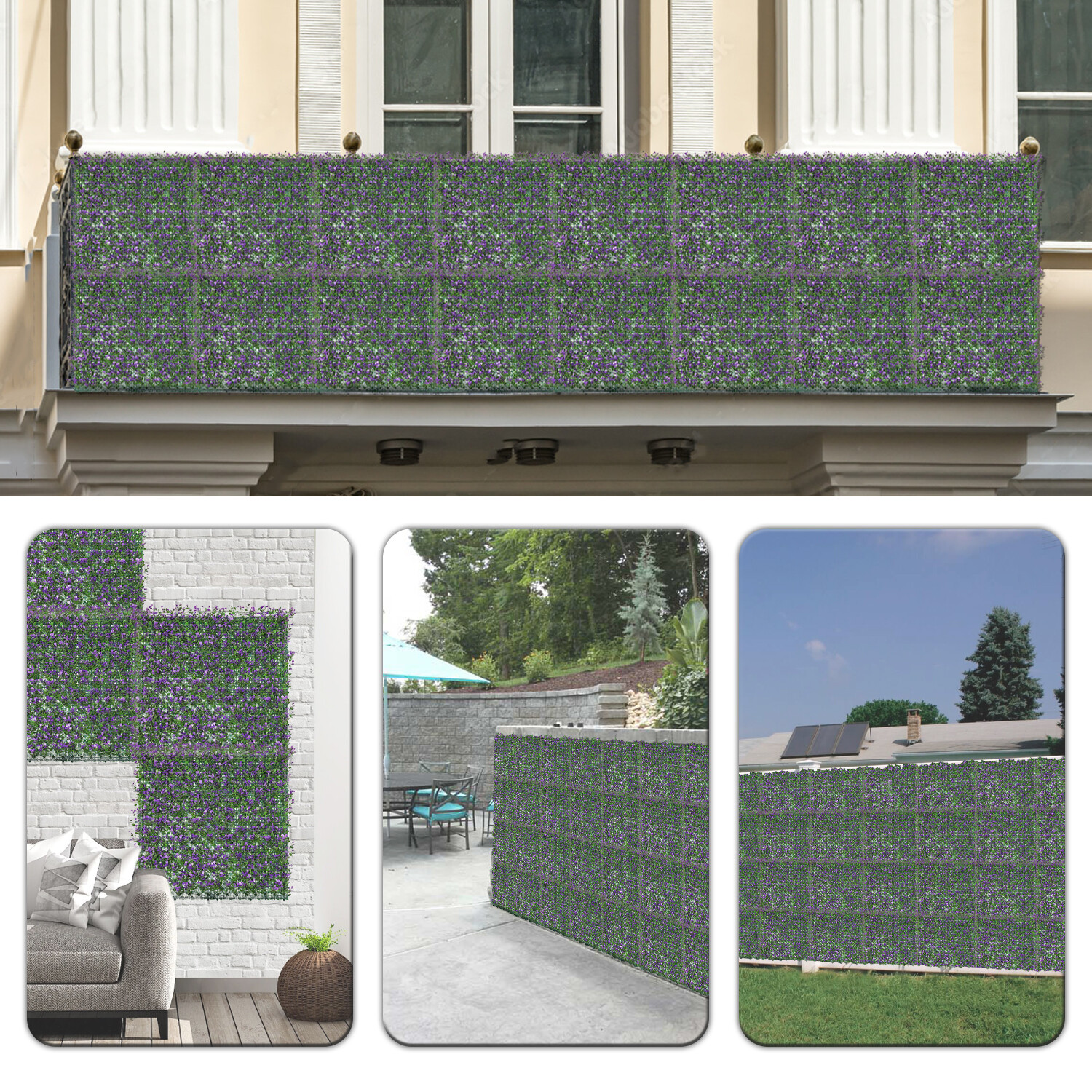 20″Artificial Purple Buxus Leaf With Plastic Back Privacy Fence Home Decor Mats