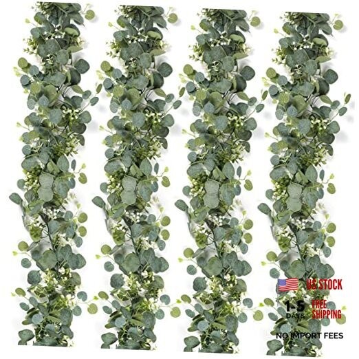 Artificial Eucalyptus Garland 2 Packs 5.9Ft Silver Dollar Eucalyptus 4pcs