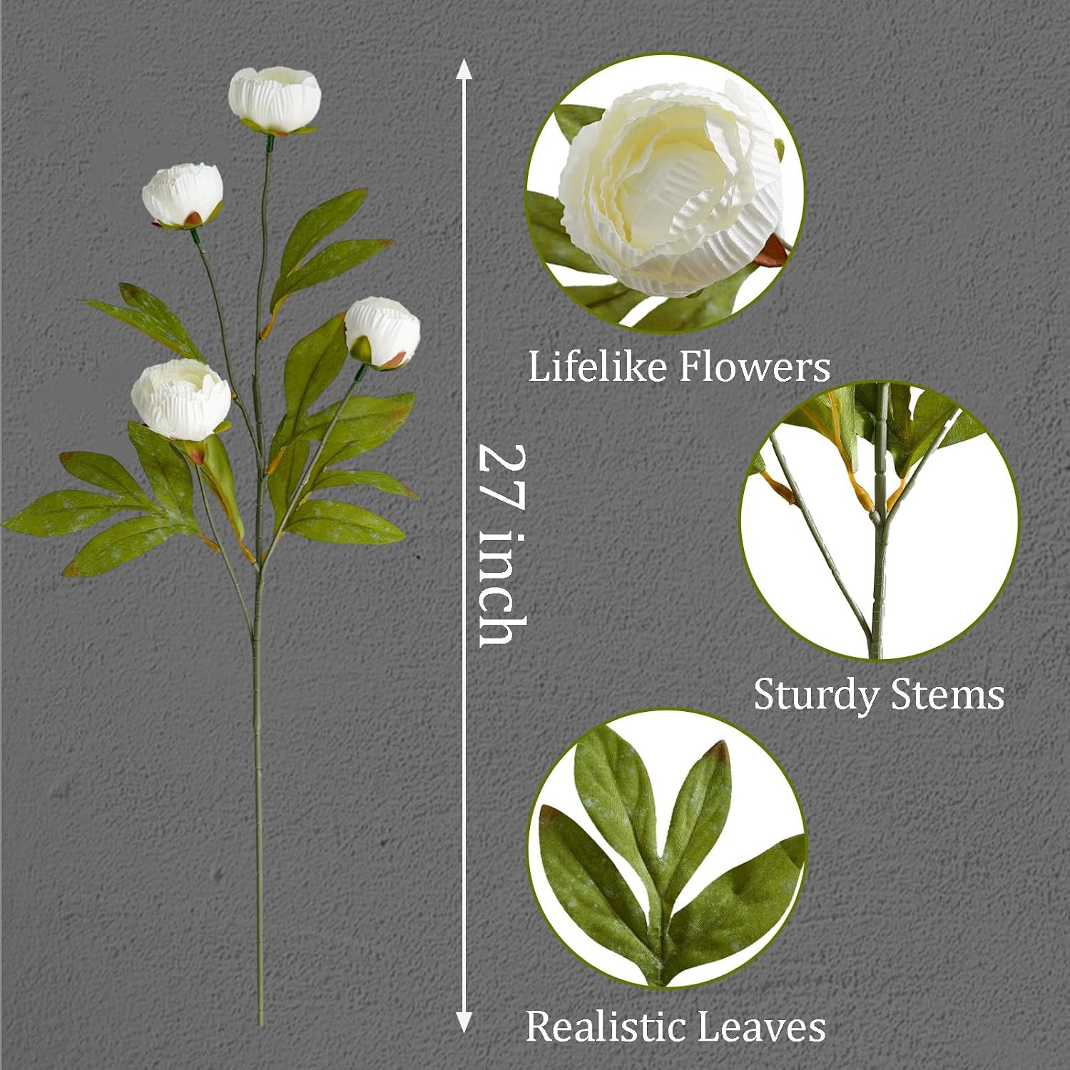 6Pcs Viral Peony Artificial Flowers for Vase，27in Real Touch Fake Flowers Branch