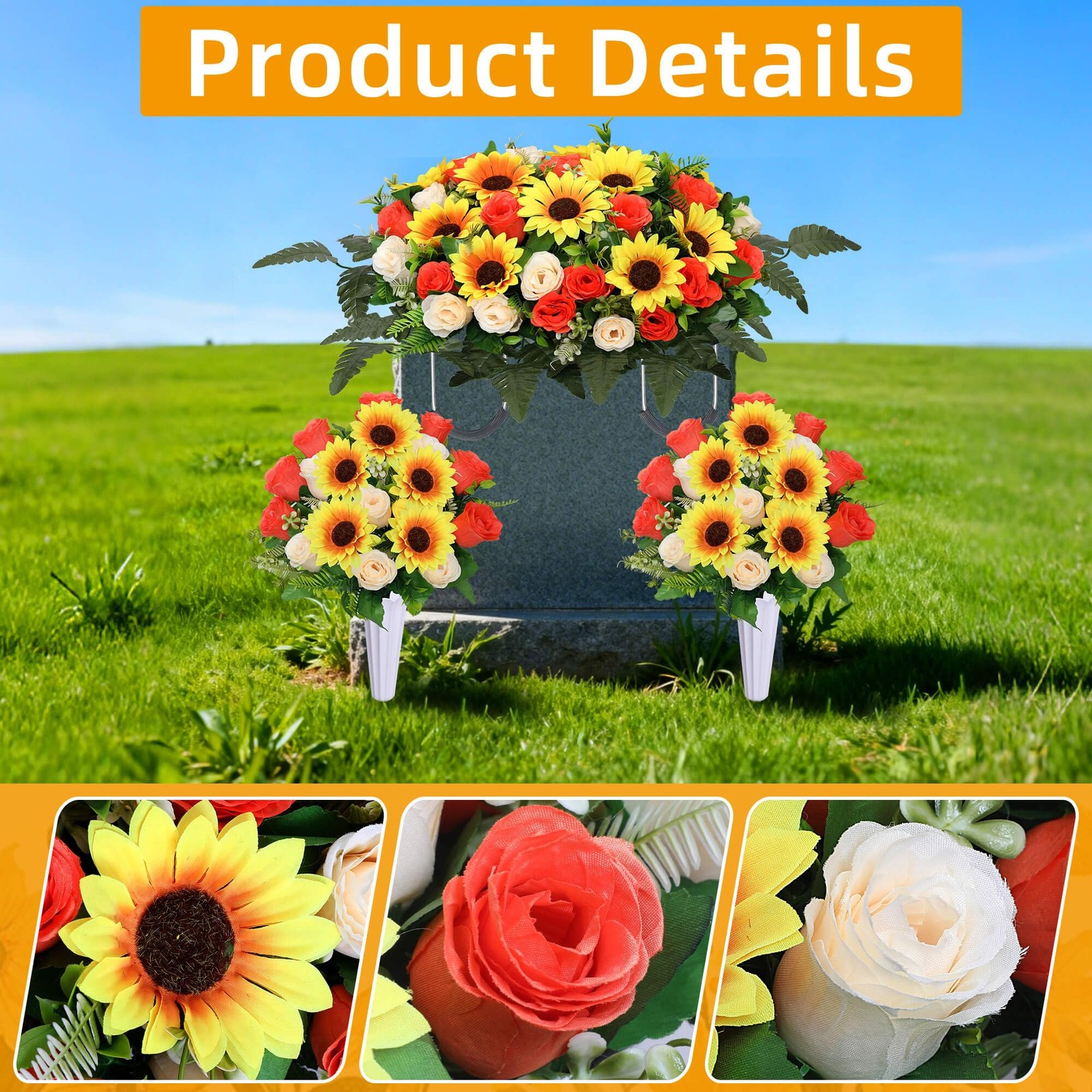Artificial Cemetery Flower Saddles for Graves, Cemetery Memorial Flowers with…