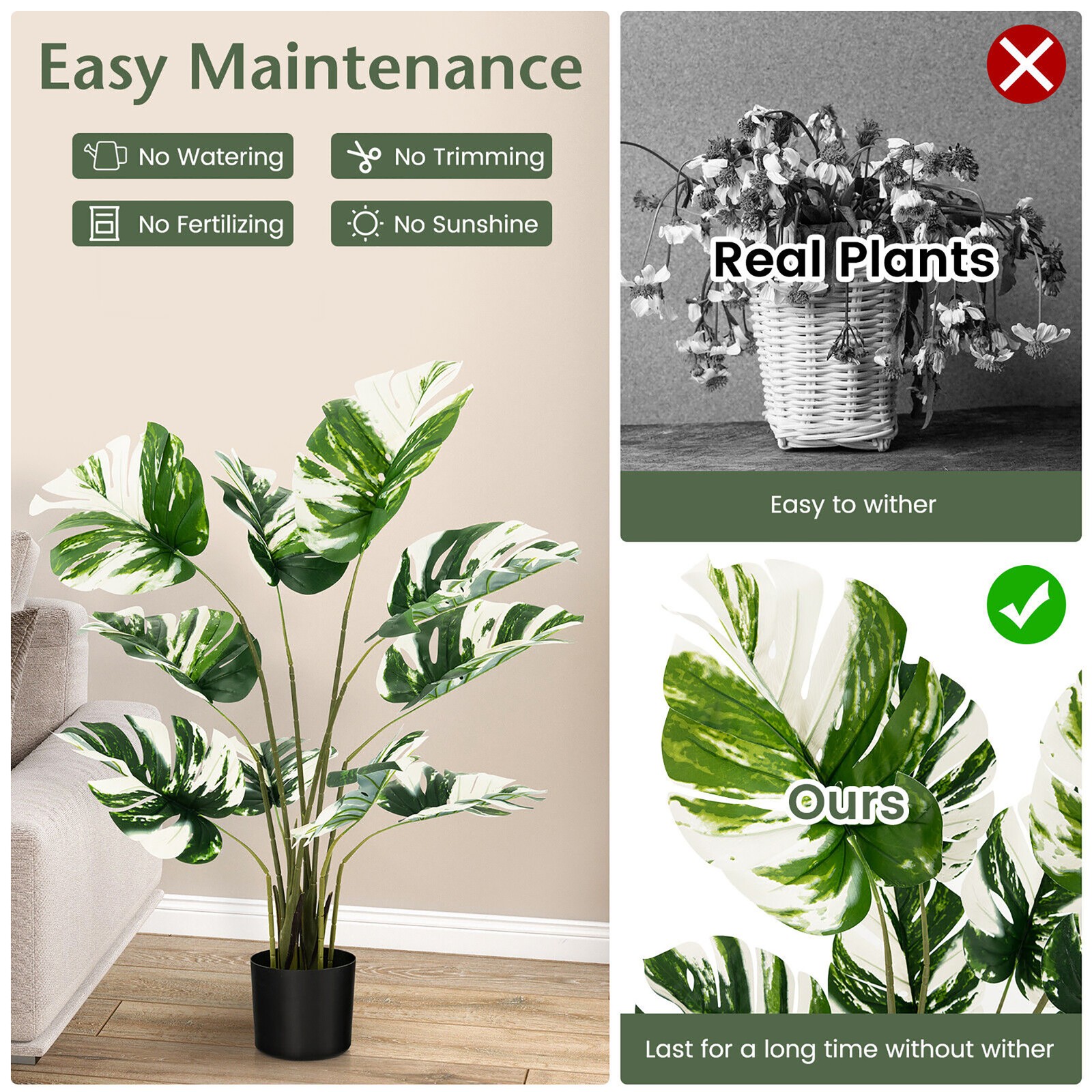 4FT Artificial Monstera Deliciosa Tree 2-Pack Fake Plant Faux Tree for Decor