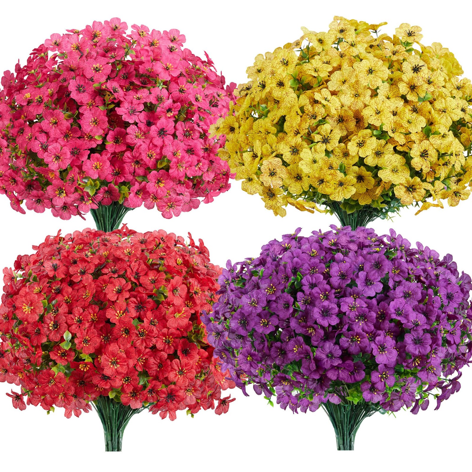 Artificial Flowers for Outdoors, 12 Bundles UV Resistant Fake Silk Flowers fo…