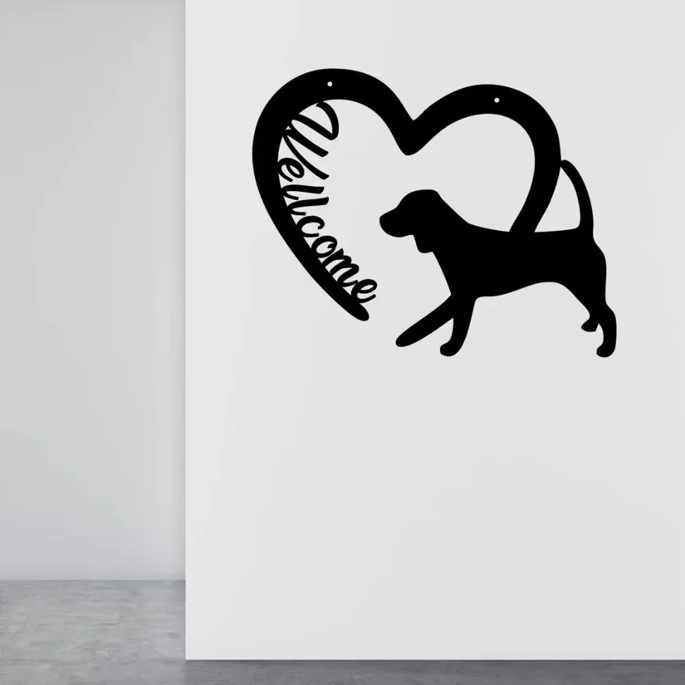 Black Metal Love Dog Welcome Wall Art – Stylish Entryway Door Decoration