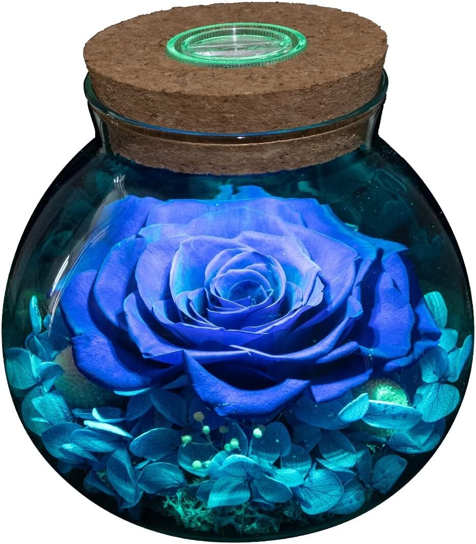 Gorgeous Mood Light Wishing Bottle with Eternal Blue Rose – Anniversary Gift