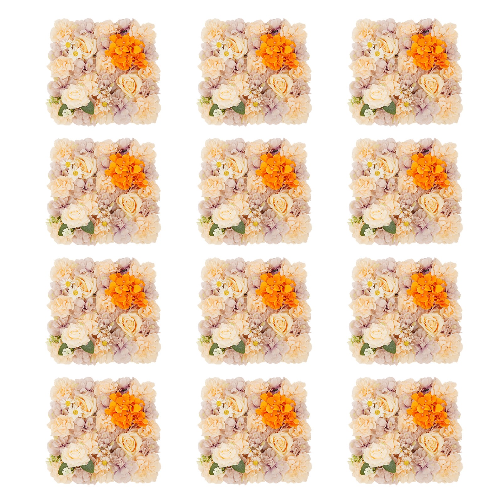 12Pcs Artificial Flower Wall Panels Square Wall-Mounted Artificial Flower Panels