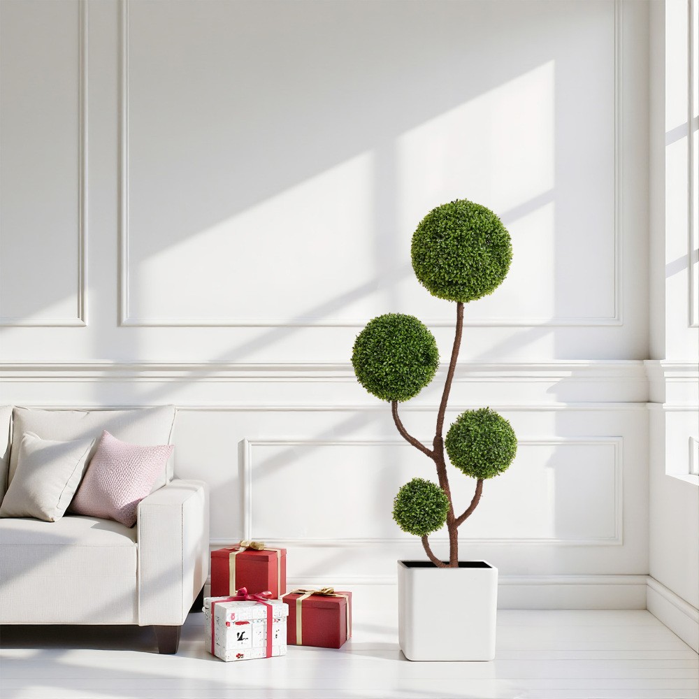 5FT Artificial Boxwood Topiary Tree, Triple Ball Shape, Indoor Outdoor Decor