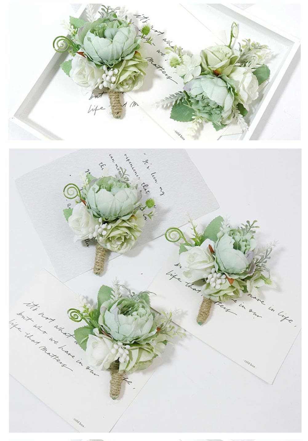 2 Pieces Artificial Wrist Corsage and Boutonniere Set, Groom Groomsmen Bride …