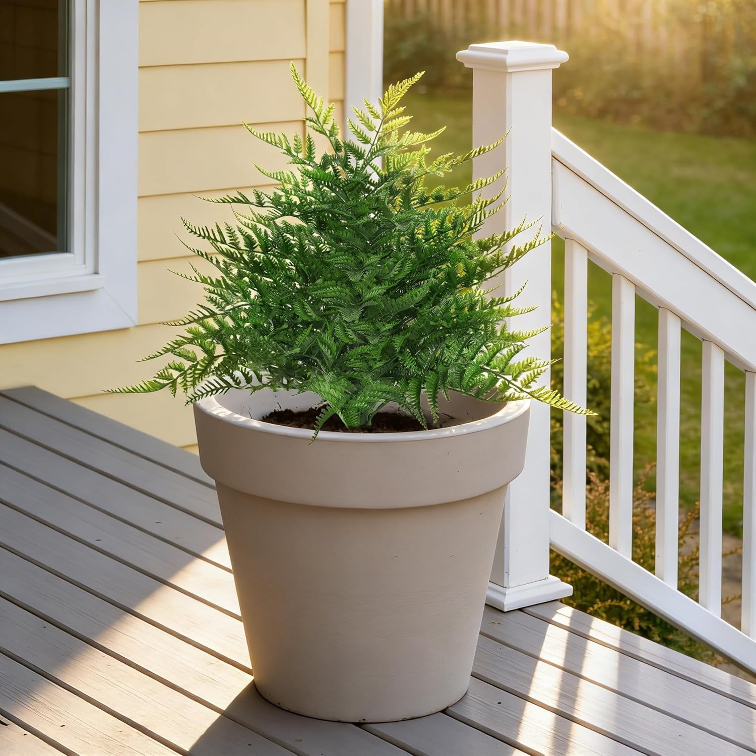 Yangrass Artificial 23″ Fern Topiary Ball Trees, 2PCS Fake Fern Bushes Artificia