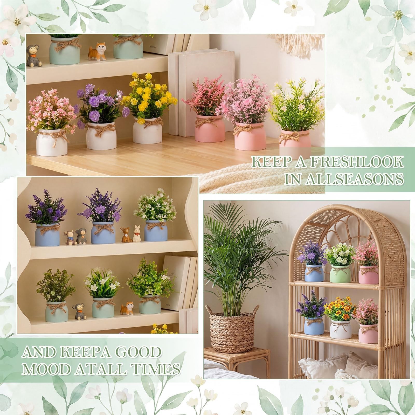 12 Pcs Mini Faux Potted Plants – Colorful Artificial Flowers for Home, Office, T