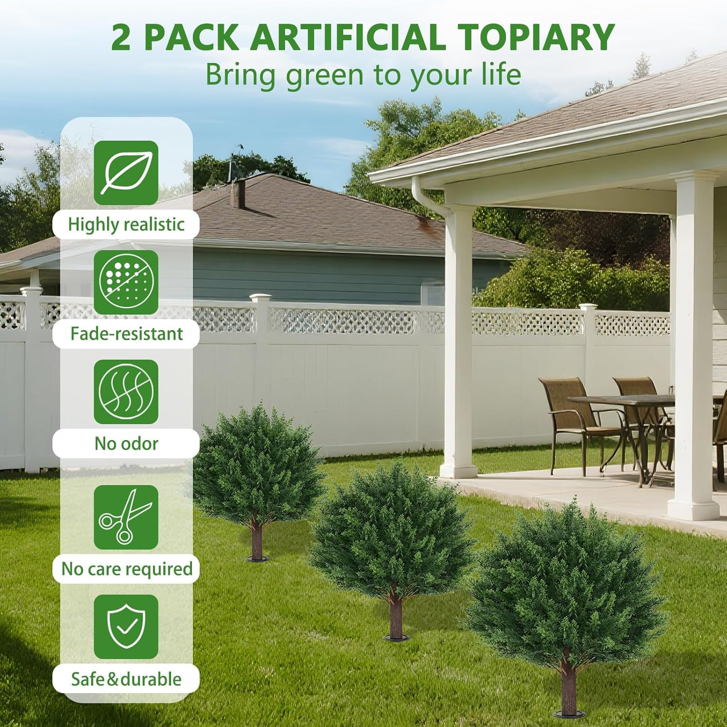 Yangrass Artificial Set of 4 Cedar Topiary Trees with Ground Spike, 4 Pack Artif