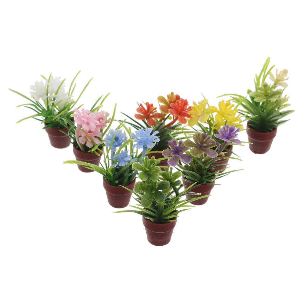 8Pcs Reusable Miniature Dollhouse Plants Artificial Potted Assorted Color Decor