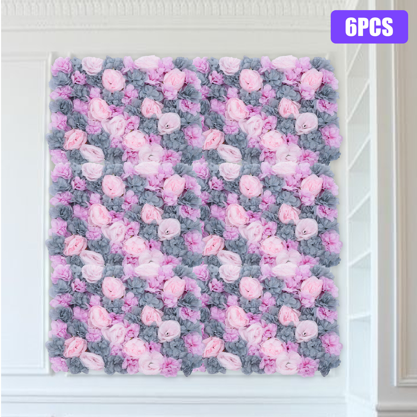 24X16in 6pcs Artificial Flower Walls, Wall Flower Silk Rose for Wedding,Party