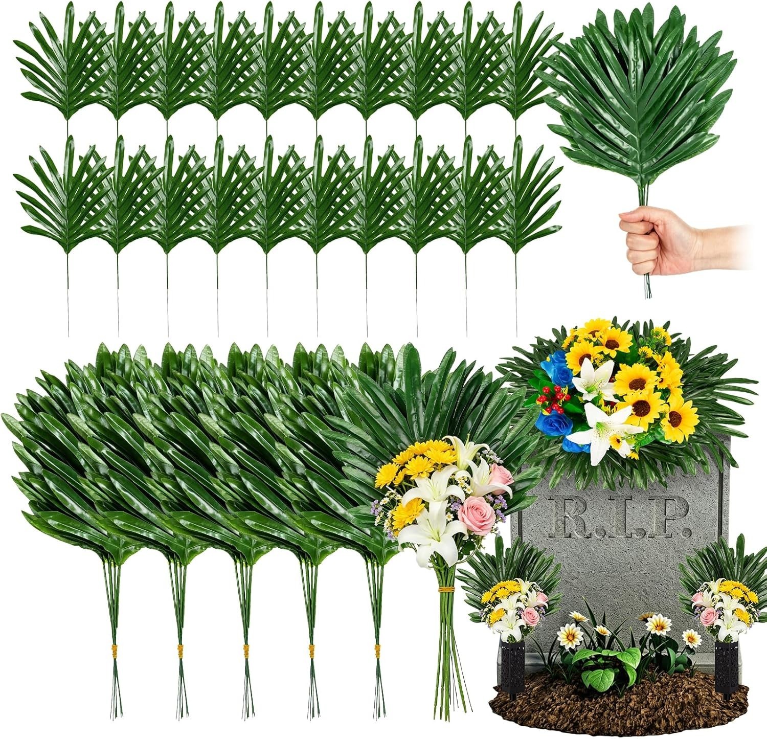 Versatile 48 PCS Faux Palm Leaves for DIY Grave Arrangements and Celebrations